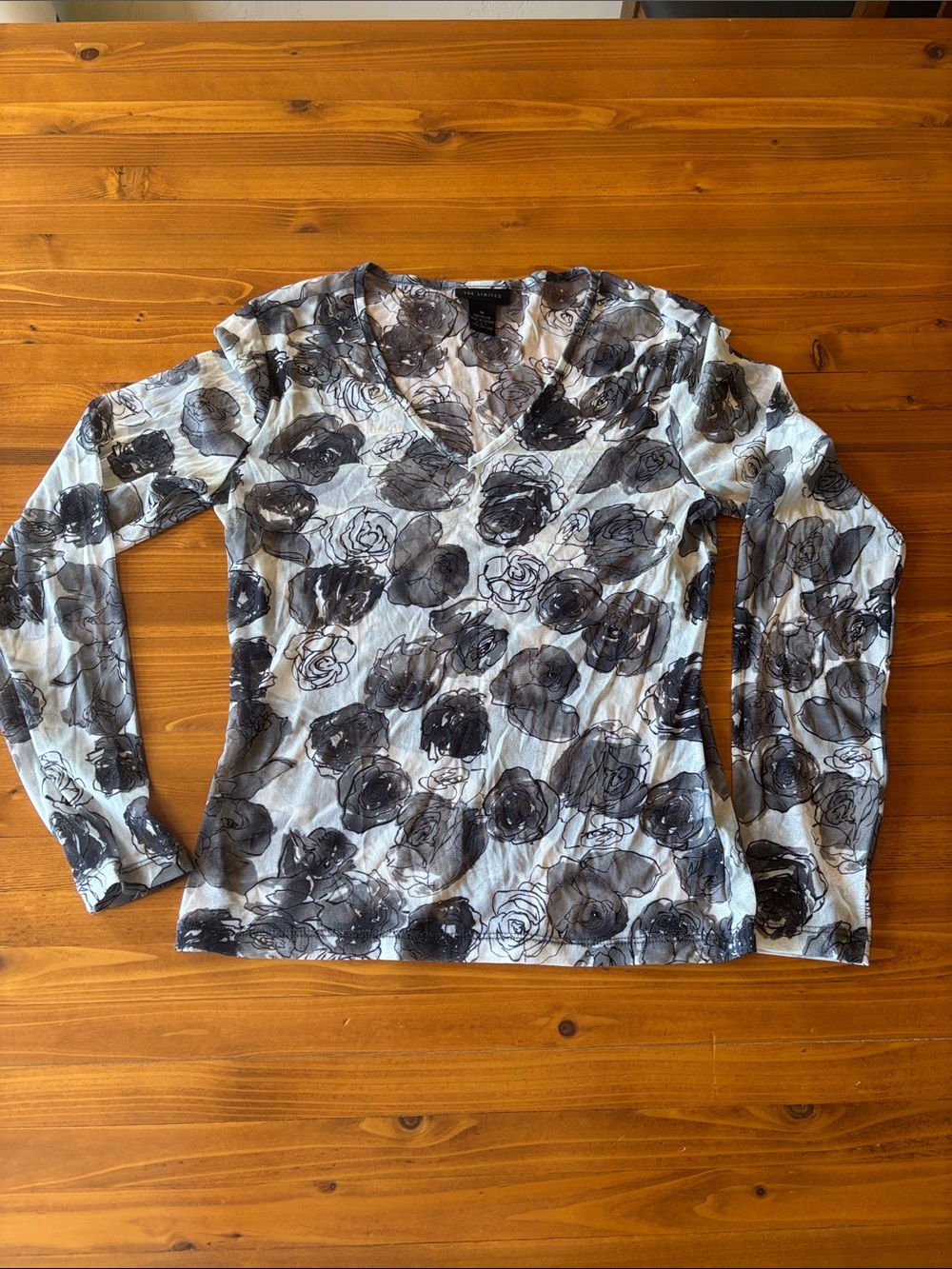 The Limited Black & White Floral V-Neck Long Sleeve Tee